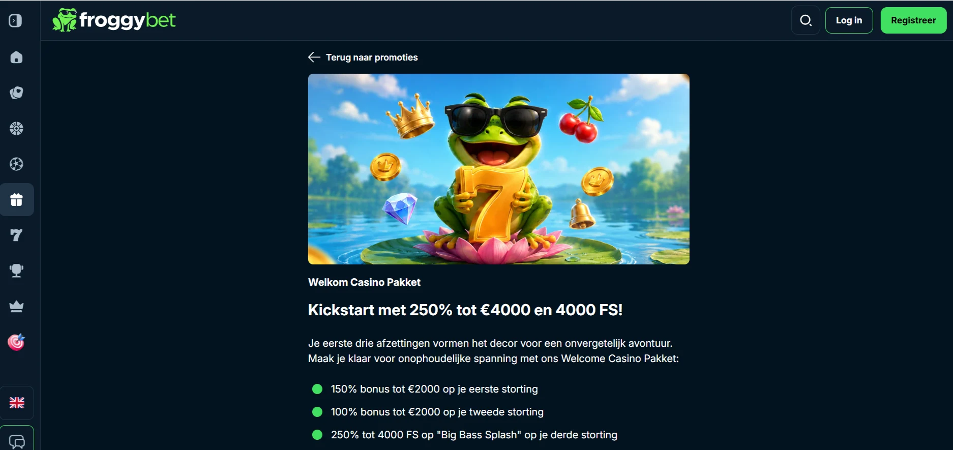 Froggybet bonus: welkomstpakket en promoties uitgelegd