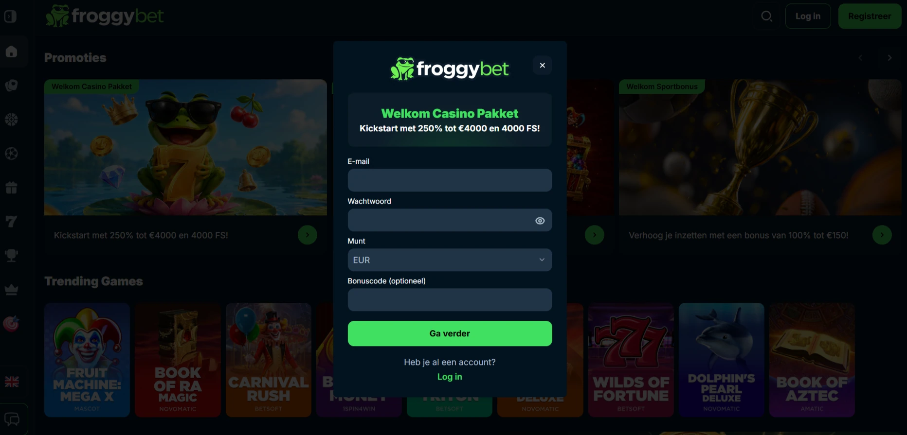 Froggybet registratie en account: gegevens, regels en verificatie
